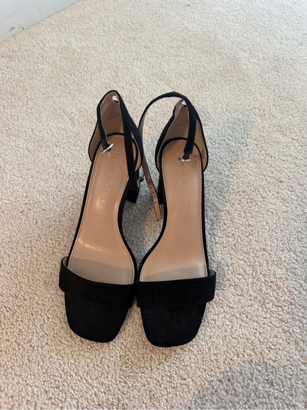 Kelly & Katie Black Suede Ankle-Strap Block Heels